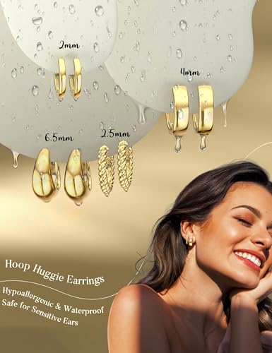 Jstyle Small Hoop Earrings for Women, Gold Silver Earring Stack | 4Pcs Huggie Hoop Earrings Set, Non Tarnish, Chunky Cartilage Earring, Piercing Jewelry, Comfortable Daily Wear - color: 14K Gold Plated