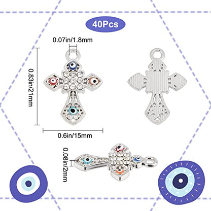 SUNNYCLUE 1 Box 40Pcs Rosary Cross Crystal Rhinestone Charms Bulk Cubic Zirconia Evil Eye Easter Crucifix Cross Charms for Jewelry Making Hanging Ornament Necklace Bracelet Keychain Supplies Adult - color: 40pcs Rhinestone Evil Eye Cross Charms