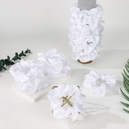 16 Pcs Satin White Scrunchies Bridesmaid Proposal Gifts Hair Ties Scrunchies for Women Girls Bachelorette Party Favors (white) - color: white