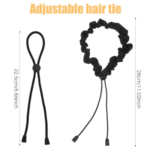8 Pcs Adjustable Elastic Satin Hair Scrunchies Adjust Black Ties Accessories Non-Slip Polyester Bands Hair Holder Pack for Women Girls Afro Puff Thick Dreadlock Locs Updos Ponytail