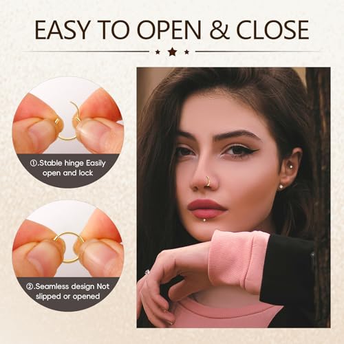 23-40 Pcs Gold Nose Rings & Studs - 18G & 20G Nose Piercing Jewelry - L Shape, Hoop & Screw Body Jewelry for Women & Men - color: Gold-18/20G-9Pcs