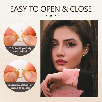 23-40 Pcs Gold Nose Rings & Studs - 18G & 20G Nose Piercing Jewelry - L Shape, Hoop & Screw Body Jewelry for Women & Men - color: Gold-18/20G-9Pcs