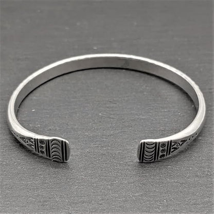 81stgeneration Karen Hill Tribe Silver Engraved Pattern Torque Bangle - Adjustable Boho Bracelet for Women and Men - Bohemian Style Jewelry - Heavy Cuff Design