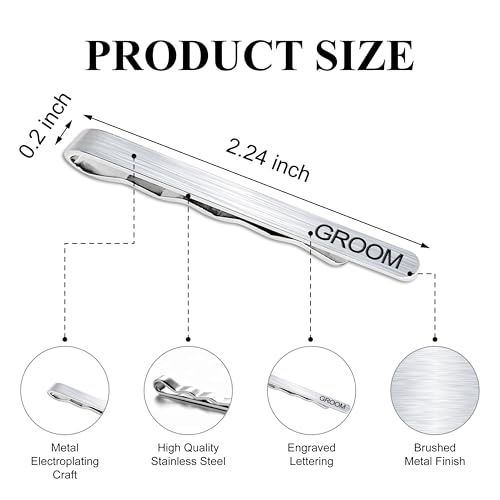 LADY & HOME Tie Clips for Men, Stainless Steel Tie Bars Gifts for Groom, Groomsmen, Father of Groom, Father of Bride, Brother of Bride - style: I:GROOM