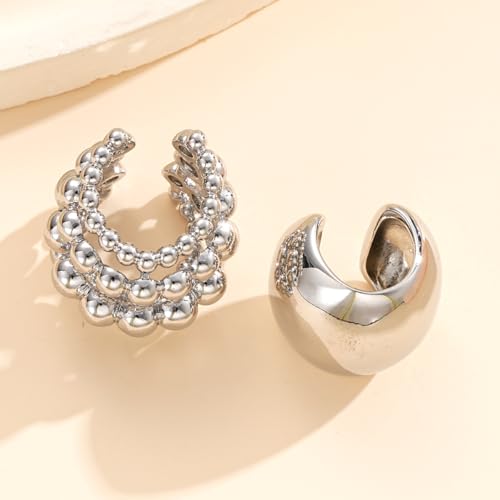 Gold Ear Cuff for Women Non-Piercing Earrings Clip-On Cartilage Earring Gold Plated Beaded Ear Cuff Climber Non-Pierced Wrap Around Earring for Cartilage Dainty Fake Piercings Earings