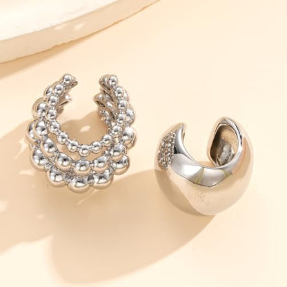 Gold Ear Cuff for Women Non-Piercing Earrings Clip-On Cartilage Earring Gold Plated Beaded Ear Cuff Climber Non-Pierced Wrap Around Earring for Cartilage Dainty Fake Piercings Earings