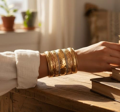 Touchstone Indian Bollywood Handcrafted Slip In Easy To Wear Stylish Wrist Enhancer Designer Broad Jewelry Cuff Bracelet For Women and Men. - style: 1 Broad Convex
