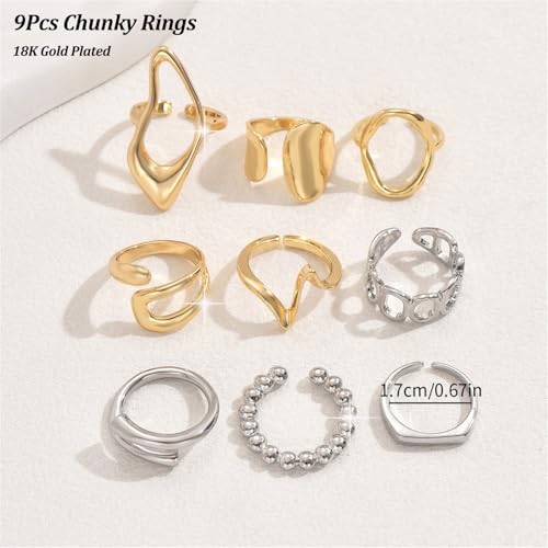 Chunky Stackable Rings Set for Women Non Tarnish Adjustable Open Stacking Knuckle Ring Chunky Joint Finger Midi Rings Pack Dainty Simple Statement Jewelry - style: C-9pcs