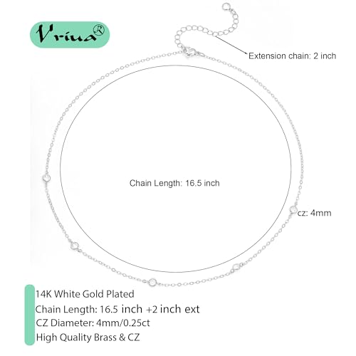 VRIUA Necklaces for Women - 14K Gold/Silver Plated Dainty Chain Necklace with Five Charms: Diamond, Bow, Snowflake, Cross, Flower, Clover, Butterfly, Heart, Star of David, and Star Trendy Jewelry - color: Silver, style: Station
