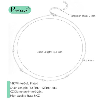 VRIUA Necklaces for Women - 14K Gold/Silver Plated Dainty Chain Necklace with Five Charms: Diamond, Bow, Snowflake, Cross, Flower, Clover, Butterfly, Heart, Star of David, and Star Trendy Jewelry - color: Silver, style: Station