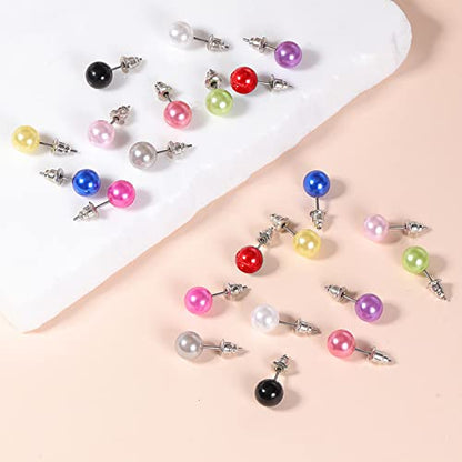 AoedeJ Colorful Pearl Stud Earrings - Small Pearl Earrings Set in Stainless Steel for Women - color: 8mm