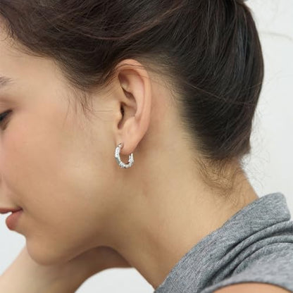 Dainty Gold Huggie Hoop Earrings for Women - 18K Gold Plated Cubic Zirconia Lightweight Mini Double Hoops Earrings for Everyday Wear - style: Small Hoops Earrings Silver