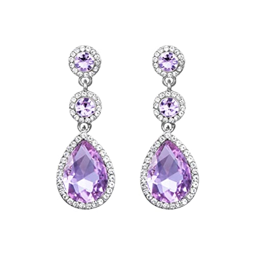 YINLI Elegant Wedding Bridal Crystal Tear Drop Dangle Earrings for Women - color: Purple,Silver