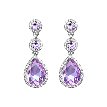 YINLI Elegant Wedding Bridal Crystal Tear Drop Dangle Earrings for Women - color: Purple,Silver