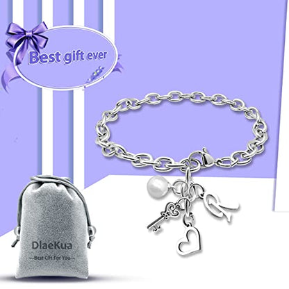 Initial A-Z Bracelets Gift for Women Girls Stainless Steel Chain Bracelet 26 Alphabet Jewelry Gifts for Birthday Anniversary Letter Bracelet Monogram Gifts for Sister Friend Girlfriends Mom 8.26 Inch - color: R