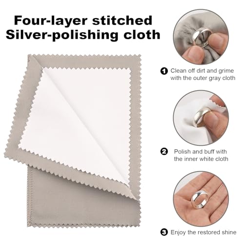 Silver Cleaning Kit with Ultra-Soft Brushes & Polish Cloths – Tarnish Removal for Antique Jewelry, Sterling Silverware, Cutlery & Plateware – Safe for Gold, Diamonds, Platinum, Gemstones & Coins