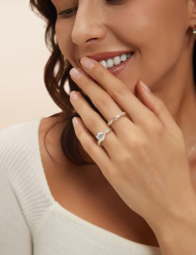 Mameloly 1.5ct Engagement Rings for Women Round Bridal Ring Sets Cubic Zirconia Wedding Band Twisting Infinity Pave Set Size 3-12 - color: 14K Gold Plated
