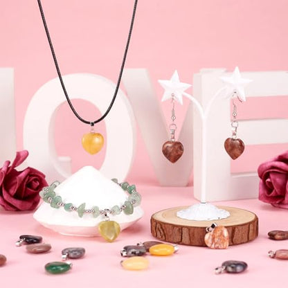 20Pcs Heart Shaped Stone Pendants 15 Styles Healing Crystal Chakra Gemstone Rock Necklace Charms for Jewelry Making Hole: 2x5mm - color: 1-Mixed Color-Heart-Random 20pcs