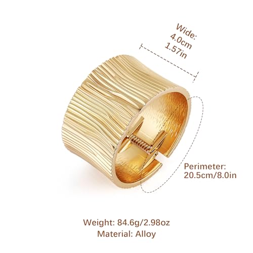 HZMAN Chunky Gold Cuff Bracelets for Women Thick Wide Bangle Bracelet Hammered Open Hinge Wrist Cuff Bracelet Jewelry Gift - color: 07.Striped 8In Gold