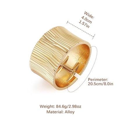 HZMAN Chunky Gold Cuff Bracelets for Women Thick Wide Bangle Bracelet Hammered Open Hinge Wrist Cuff Bracelet Jewelry Gift - color: 07.Striped 8In Gold