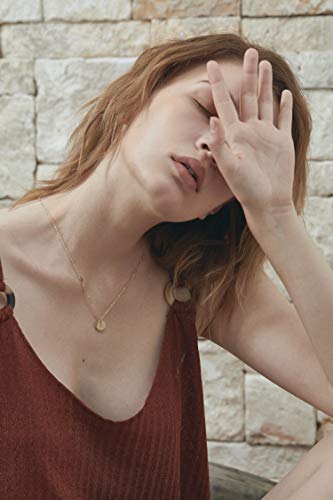 Valloey Rover Initial Necklaces for Women 14K Gold Plated Dainty Letter Necklce Round Coin Disc Pendant Double Side Engraved A-Z Necklace Personalized Jewelry Gift for Women - color: I