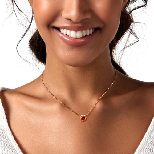Zeffy Dainty Gold Heart Necklace for Women Trendy 14K Gold/Silver Plate Cute Heart Pendant Choker Necklaces Gold Love Heart Chain Necklace for Women Dainty Gold Jewelry Gifts for Women - style: Tiny Red Heart Necklace-Gold