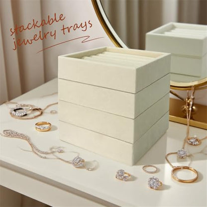 SCIKHETF Velvet Ring Earrings Studs organizer Tray Small Ring Insert Display Tray 5 Slots Stackable (Beige) - color: Beige