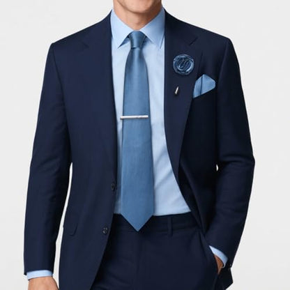Solid Color Tie and Pocket Square with Tie Clip Lapel Pin Silk Formal Necktie Set Wedding Formal - color: Peacock Blue
