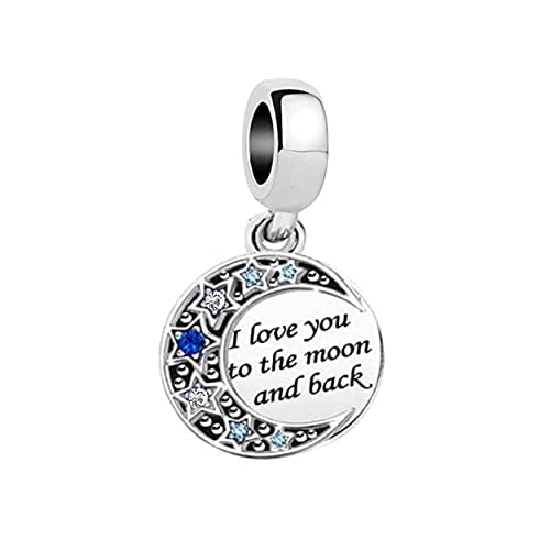 LSxAB I Love You To Moon Back Charm Compatible with Pandora Charms Braceletss Women Silver Dangle - style: Blue Star Moon