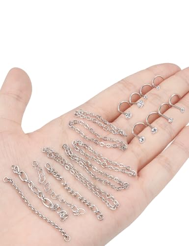 20/18G Nose Rings Chain Across Nose Piercings for Women Men Surgical Steel Double Chains Corkscrew l Shaped Bar - size: Corkscrew, 20g(0.8mm)