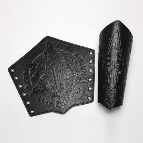Medieval Leather Bracers Dragon Embossed Viking Leather Bracers Leather Arm Armer Cuff Leather Gauntlet Costumes Accessories - style: Medieval Sward Pattern Leather Bracers-black