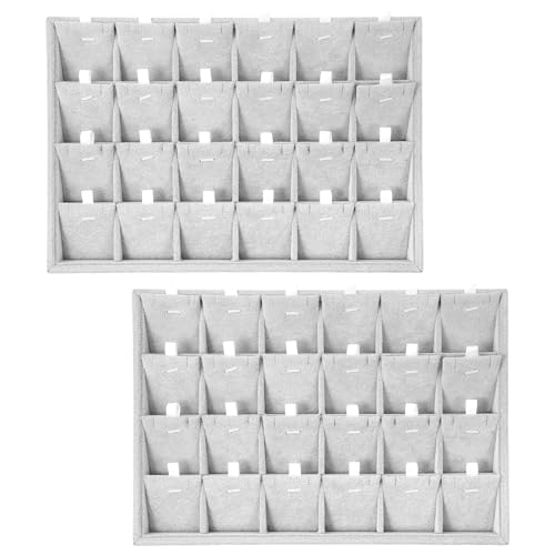 2PC Gray Ice Velvet Stackable Jewelry Display Tray Organizer with Removable Dividers, Multi-Compartment Storage Box for Earrings Necklaces Bracelets Rings Showcase - 13.8x9.5x1.2inch