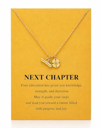 Zealmer Dainty 18K Gold Plated Compass World Map Pendant Necklace Graduation Gift for Friends - color: Diploma