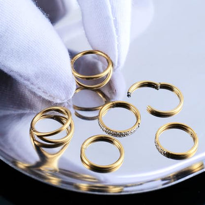 14G 16G 18G Surgical Steel Nose Septum Rings Hoops - Stainless Steel Segment Nose Rings Hoop Helix Cartilage Clicker Daith Tragus Sleeper Hoop Earrings for Women Men 6mm 8mm 10mm 12mm - color: Gold Plated 6PCS, size: 18g 12mm