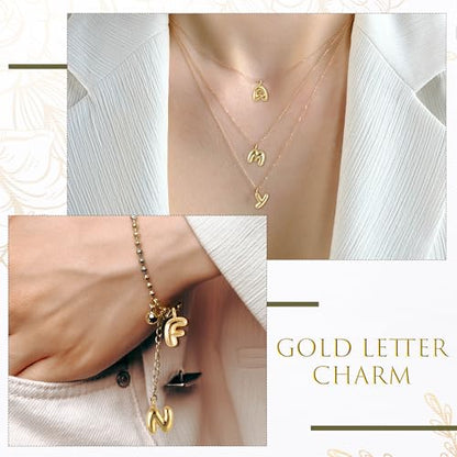 Starry 52pcs Gold Bubbled A-Z Alphabet Letters Charms for Jewelry Making Gold Chunky Bubble Initial Letter Charm Pendant Beads Trendy Bubble Glitter Pendants for Women Bracelet Necklace Choker Making