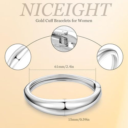 NICEIGHT 18K Gold Plated Chunky Bangle Bracelets for Women Gold Wide Cuff Bangle Bracelet Hammered Minimalist Thick Gold Wrist Wrap Bracelets - color: Silver Bold Bracelet