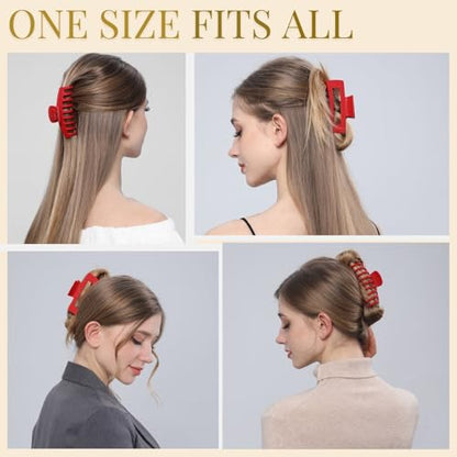 Red Hair Clips for Women - 8 Pack 4.3 Inch Large Hair Claw Clips for Women Thin Thick Curly Hair, Big Matte Banana Clips,Strong Hold jaw clips - color: Red
