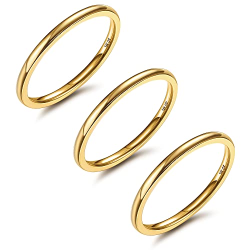 LOYALLOOK 1.5mm Silver Rings for Women Non Tarnish Stainless Steel Rings | Thin Stackable Band Rings Plain Knuckle Rings Thumb Pinky Midi Stacking Rings - color: Gold Tone