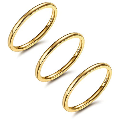 LOYALLOOK 1.5mm Silver Rings for Women Non Tarnish Stainless Steel Rings | Thin Stackable Band Rings Plain Knuckle Rings Thumb Pinky Midi Stacking Rings - color: Gold Tone