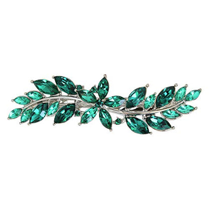 Faship Gorgeous Green Rhinestone Crystal Small Floral Hair Barrette Clip - color: Green