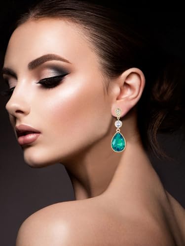 Clip On 18 * 13MM Big Crystal Dangle Non Pierced Earrings for Women 14K Gold Plated Jewelry - color: Aug-Peridot-Rose Gold Plated