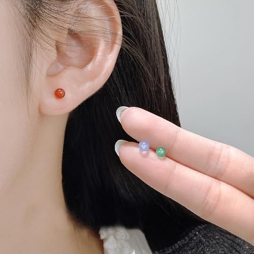 4mm Round Crystal Ball Stud Cartilage Earrings for Women 925 Sterling Silver Tiny Cute Artificial Birthstone 18g Tragus Post Hypoallergenic Piercing Ear Jewelry - color: Red