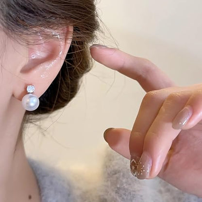 White Pearl Clip On Earrings for Women, 14K Gold Pearl Earrings 925 Silver Pearl Earrings, 10mm White Pearl Non Pierced Hypoallergenic Trendy Wedding Jewelry - color: Gold & Silver