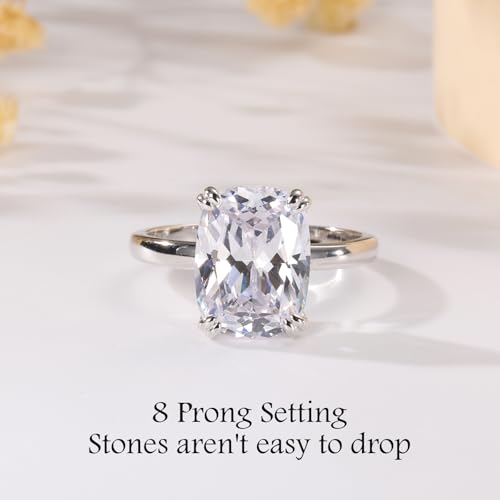 5CT Elongated Cushion Cut Engagement Ring Travel Band Size5-10 | Big Look CZ Fake Engagement Ring, 925 Sterling Silver 14K/White Gold Plated, Wedding Promise Anniversary Statement Gift - color: Silver