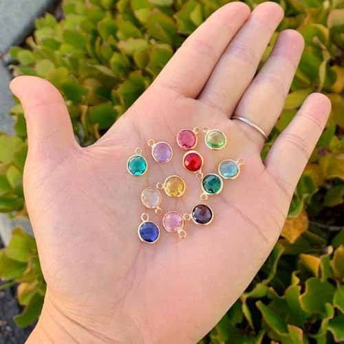 Adabele 5 sets Grade A Mixed Birthstone Charm 8mm Crystal Pendant Drop Bead 18K Yellow Gold Plated (60pcs) - color: Gold, size: 8mm (0.31") - 60pcs