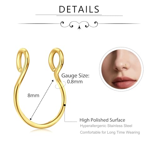 D.Bella Fake Septum Hoop 20G Faux Nose Piercing Hoop Clip on Nose Rings Non Piercing Fake Septum Lip Ear Ring Faux Body Piercing Jewelry for Women Men - color: Color B -gold