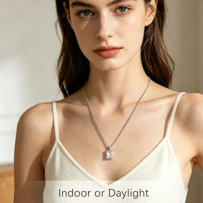 Cubic Zirconia Solitaire Necklace Stainless Steel, Rectangle Color Change Synthetic Alexandrite/Solitaire Necklace Pendant Women - color: Rectangle-Alexandrite-S
