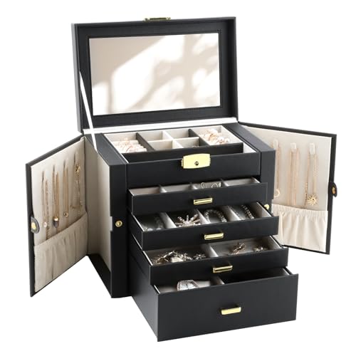 Jewelry Box for Women, 5-Layer Jewelry Organizers Box, Large Jewelry Storage Box for Girls, Jewelry Holder Organizers Gift for Valentine's Day, Christmas, New Year (Black) - color: Black B, size: 5-Layer
