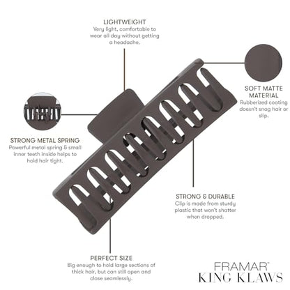 FRAMAR Extra Large Claw Clips For Thick Hair, Hair Claws Pack, Hairclips | Large Hair Clips For Thick Hair, Claw Clip Pack, Hairclips. For Women, Ganchos Para El Cabello, Non Slip Matte Finish - color: Neutral - Rectangle