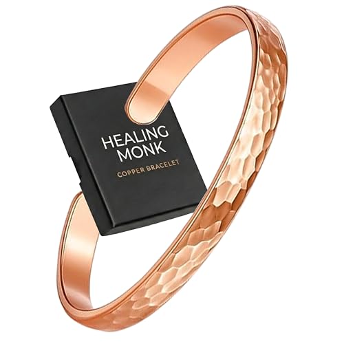Healing Monk Pure Copper Bracelet for Men & Women – Handmade Uncoated Copper Jewelry Cuff – Adjustable Healing Copper Bracelets for Arthritis – Mens & Womens Copper Cuff Pulsera de Cobre - style: Terra